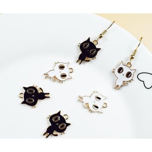 10Pcs/Pack New Drip Oil Big Eyes Cat Alloy Jewelry Accessories DIY Making Earrings Bracelet Pendant Material Enamel Pendant