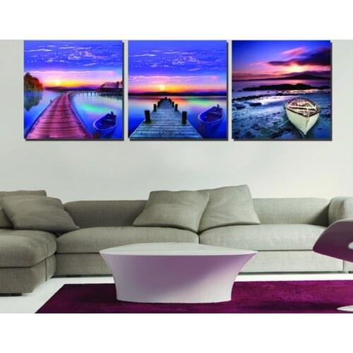 3 Panel Modern Painting Bridge under Sunset Picture Cuadros Landscape Blue Painting Canvas Art Wall Painting For Living Room