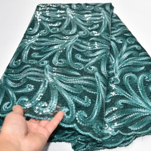 5yards/pc ) High quality teal green African sequins net lace fabric newest embroidered tulle lace fabric for party FLP208