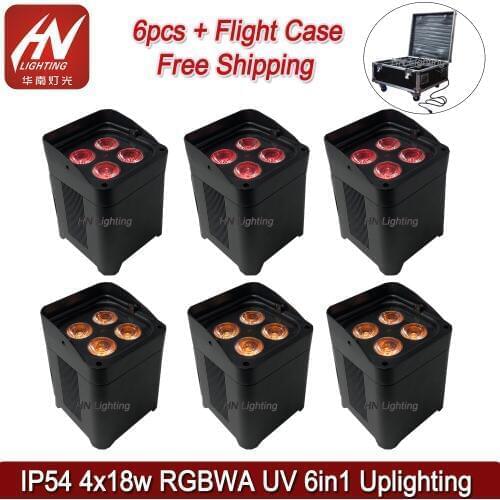 6pcs with case Outdoor battery par 4x18W RGBWA UV LED PAR Wash Light Wireless Uplighter