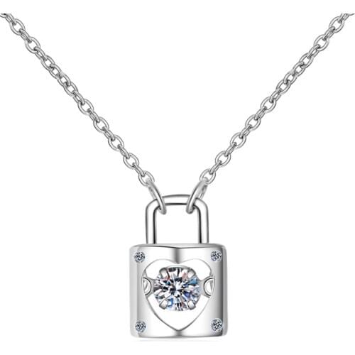 ANZIW Fashion 925 Sterling Silver Moissanite Diamond Neckalces Silver 4mm Lock Dancing Necklaces Women Wedding Engagement Jewery
