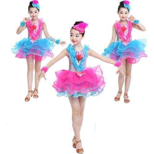 Girls ballet new childrens performance clothing female princess fluffy skirt stage Latin dance sequins performance clothing
