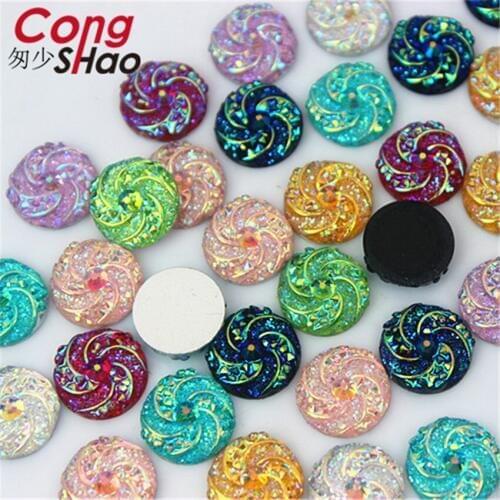 Cong Shao 300Pcs 10mm AB Colorful flatback stones and crystals Resin Round Rhinestone applique DIY Wedding Dress Button CS677