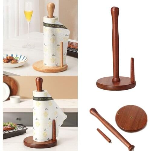 Wooden Roll Paper Towel Holder Household Kitchen Living Room Vertical Tissue Stand Napkins Rack