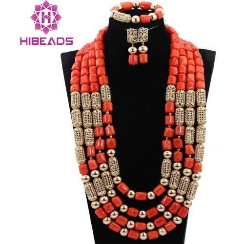 Exclusive Long Coral Bridal Necklace Set 29inches Wedding African Coral Beads Jewelry Set New Free Shipping CNR770