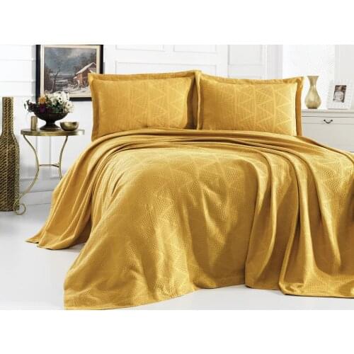 Elegant Double Bed Cover Set Mustard