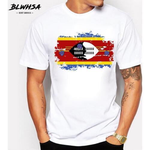 BLWHSA Swaziland Flag T shirt Men Fashion Short Sleeve Cool Summer T-shirts Swaziland National Flag Funny Men Clothing