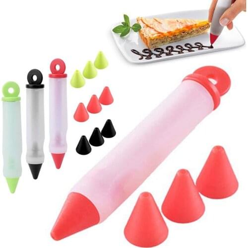 Kapmore 4Pcs/Set Cake Decor Tools Silicone Removable Food Writing Pen With 4Pcs Nozzle Baking Tools Accessories Cake Decor