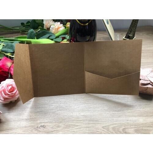 10pcs/lot pocketfold cards tri-fold Laser Cut pearl paper Wedding invitation Card three folded Greeting cover for party supplies