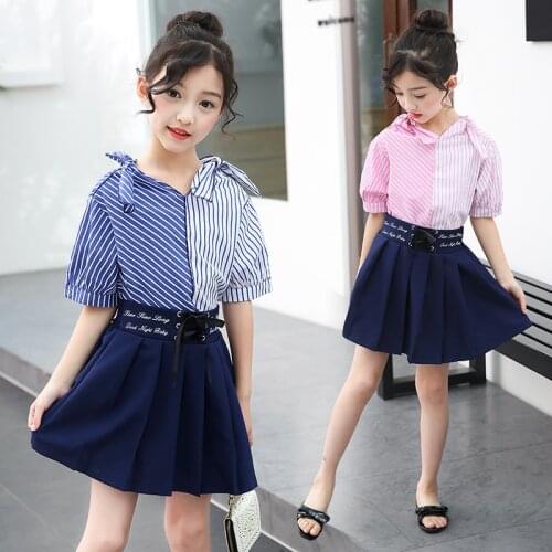 Girls Clothes Sets Summer Girl Striped T-shirt + Skirt Suits Kids Princess Dresses Children Clothing Set 5 6 8 10 12 13 14 Years
