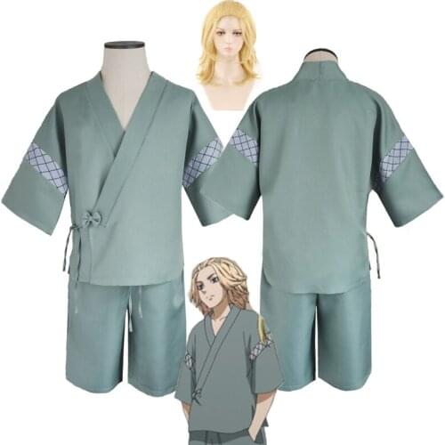 Anime Tokyo Revengers Mikey Cosplay Costume Kimono Set Manjiro Sano Yellow Wig Yukata Cardigan Kawaii Cute Pajamas Party Outfit