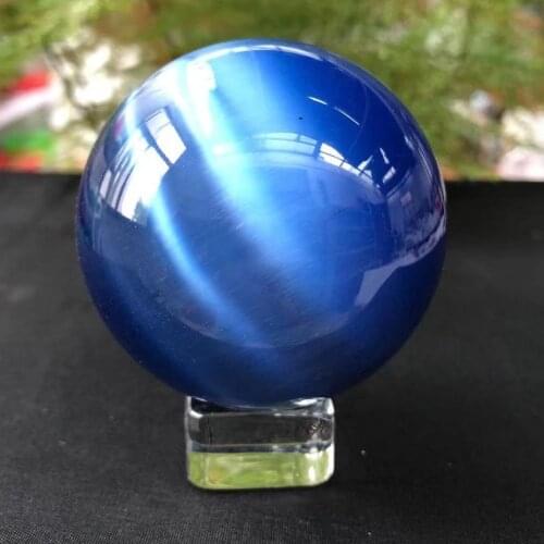 Cat Eye Crystal Ball Blue Purple CatS-Eye Opal Natural Quartz Crystal Stone Ball Sphere Ornament Home Office Decor Crafts