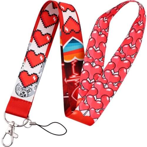 Lovely Heart Shaped Love Keychain Lanyards Id Badge Holder ID Card Pass Gym Mobile Phone Badge Holder Key Strap webbings ribbons