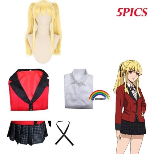 5PICS Fashion Yumeko Jabami Saotome Meari Japanese School Girls Uniform Cosplay Costume Blonde Ponytail Hair Wig FREE Cap