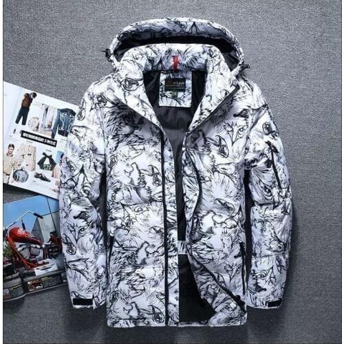 Fashion brand 2020 winter thick white duck down mens casual down jacket coat fashion camouflage hooded down jacket white black