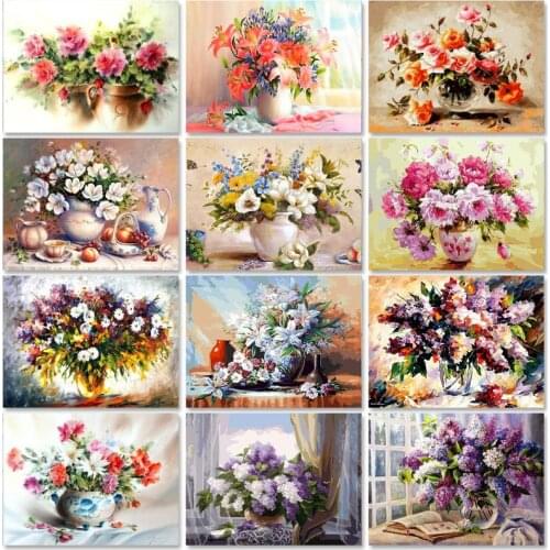 SDOYUNO Oil Paint By Numbers Kits Flowers DIY Painting By Numbers On Canvas Frameless 60x75cm Home Decor Scenery Wall Art