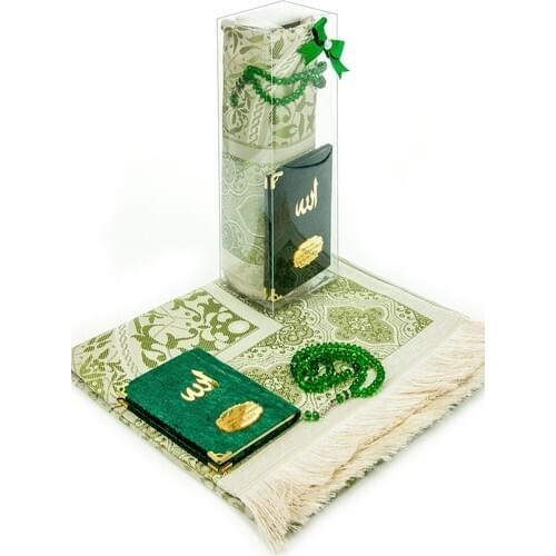 The Ikhwan Velvet Lined Pocket Size Yasin Book And Prayer Rosary Set Green
