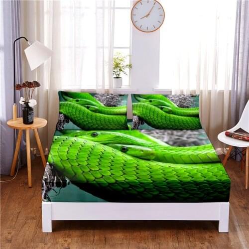 Snake 3pc Polyester Solid Fitted Sheet Mattress Cover Four Corners With Elastic Band Bed Sheet(2 pillowcases)