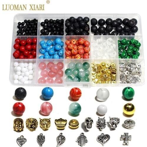 New 2020 Jewelry Making Kits Round Natural Stone Beads Alloy Charms Space beads for Jewelry Making Diy Bracelet
