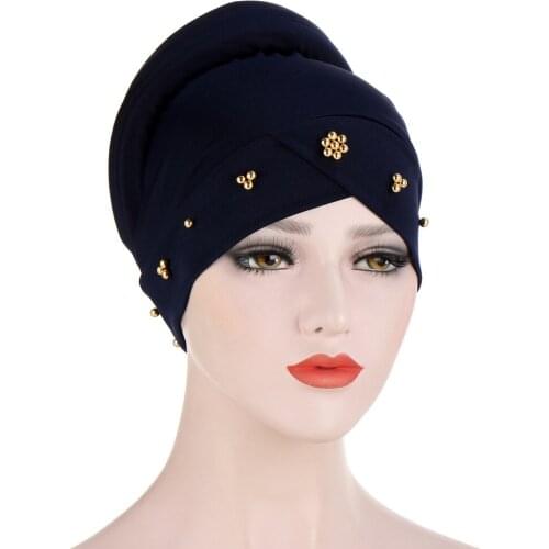 NEW 2021 Four Seasons Fashion Ladies Europe South Korea Velvet Pearl Baotou Hat 7 Color Muslim Folding Pillow Hat