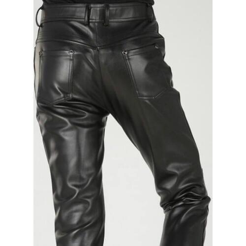 New Arrival Autumn Fashion Mens Black Leather Pants Slim Fit Fashion Korea Motorcycle Trousers Winter Skinny Pants For Man 38