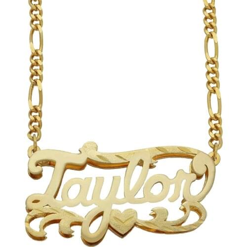 Personalized Name Necklace With Heart Two Tone Necklace18K Gold-Plate Double Plate Letter Pendant Jewelry Gift for Women Girls