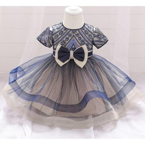 Toddler Birthday Party Baby Girl Ball Gown Dress Summer Beading Sequined Christening Princess Newborn Children Baptism 1 Year