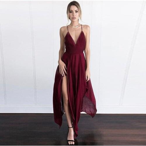 Modern Sexy Wine Red Sleeveless Prom Party Gowns Ankle Length V Neckline Criss Cross Back Wedding Party Dresses Simple On Sale