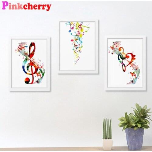 Full Square Diamond Painting 3 Piece Colorful Abstract Music Notes 5D DIY Mosaic Diamond Embroidery Cross Stitch Kit Home Decor
