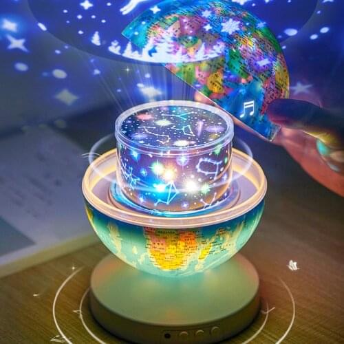 AR World Globe Projection Lamp LED World Map Rotation Projection Night Lights USB Smart Night Lamplampara de noche dormitorio