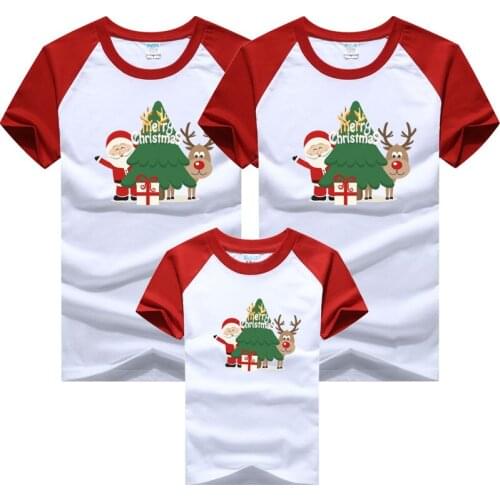 2020 Christmas Family Outfits Christmas Clothes Parent-child SuitSplicing T-shirts New Baby Kid Dad Mom Matching Family Clothing