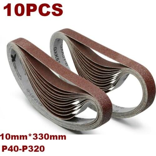 10pcs 10*330mm Sanding Belt 40-320 Grit Aluminium Oxide Sander Grinder Belt Dremel Accessories for Polishing Grinding
