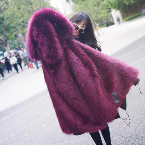 Faux fox fur liner fur coat female large fur collar detachable long-length pie to overcome thick warm female cotton coat jacket