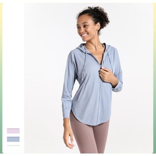 Loose Fitting Pullover Hooded Sweater Womens Quick Drying Sports Top Long Sleeve Blouse Yoga Suit Fitness Coat