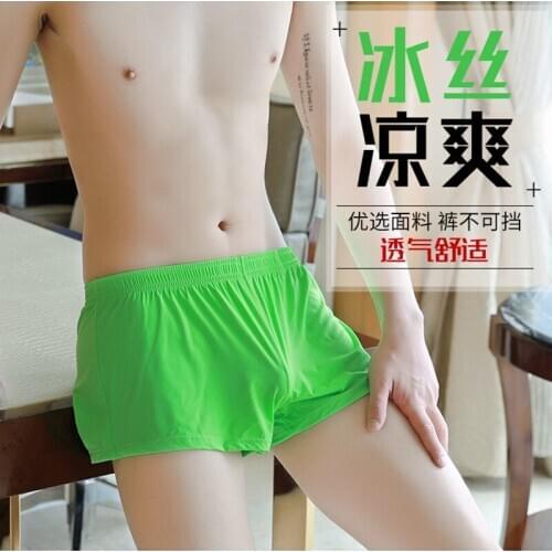Mens Ice Silk Boxer Pants Breathable Cool Loose Pants Male Large Ultra Thin Boxer Shorts Sexy Underwear For Men