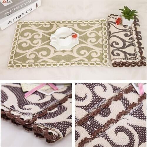 High Quality Cotton Linen Fabric Lace Type Placemat Table Mat Creative Western Food Mat Rectangular Non-slip Cup Mat Disc Pad