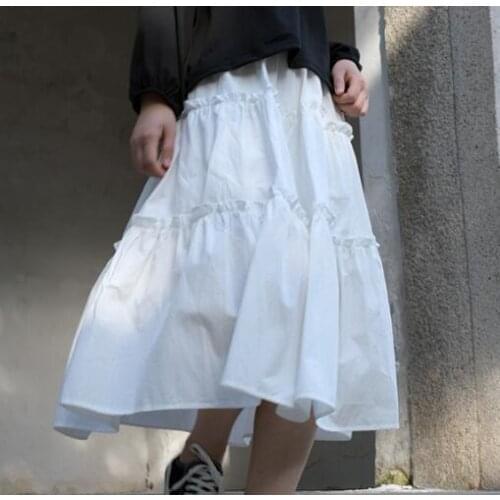 Summer Women Long Elastic Waist A-line Skirt Retro Mori Girl White Kawaii Princess Cake Skirt Female Casual Skirt Mujer Faldas