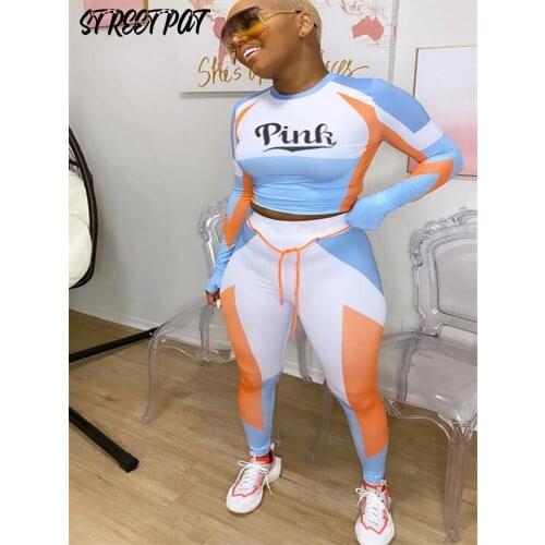 Streetwear Tracksuit 2 Two Piece Set Women Print T-Shirts Crop Top Pants Sets Sweatsuit Jogging Femme Sport Outfits 2021 New