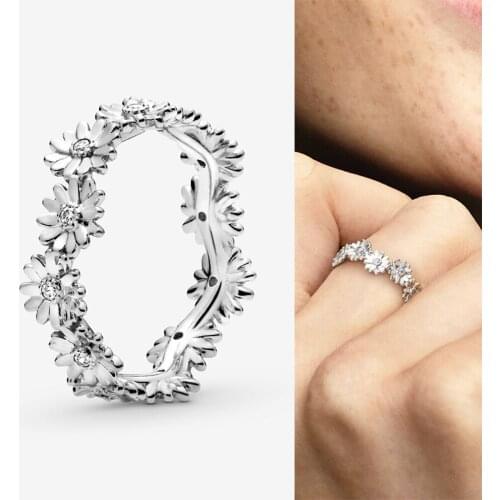 2020 New 925 Sterling Silver Pan Ring Shiny Daisy Crown Ring For Women Wedding Party Gift Fashion Jewelry