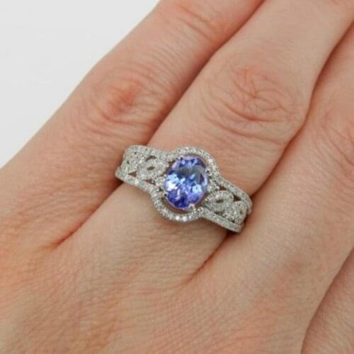 1.5 Carats Blue Diamond Luxurious Female Engagement Wedding Bridal Ring Size 6-10
