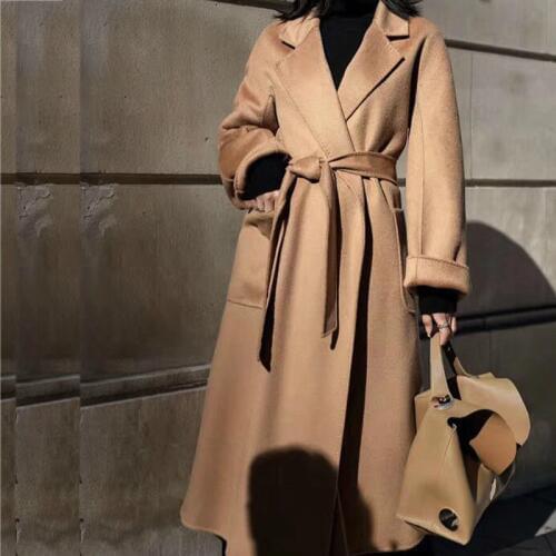 Winter Korean Popular High-end Water Corrugated Woolen Overcoat 2019 Fashion Long Bathrobe Style 100% Wool Jacket Coat Women