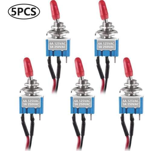 5pcs Toggle Switches ON OFF SPST with Pre-soldered Wires 3v/5v/12v/24v/72v/110v/220v/240v/ mini Toggle Switches