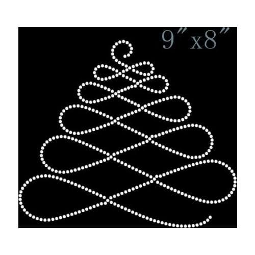 Free shipping christmas tree rhinestones transfers design hot fix rhinestone transfer motifs iron on crystal transfers design