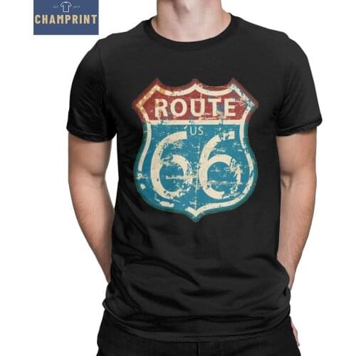 Mens T-Shirt U.S. Route 66 Vintage Cotton Tees Short Sleeve T Shirts Crewneck Clothing Summer