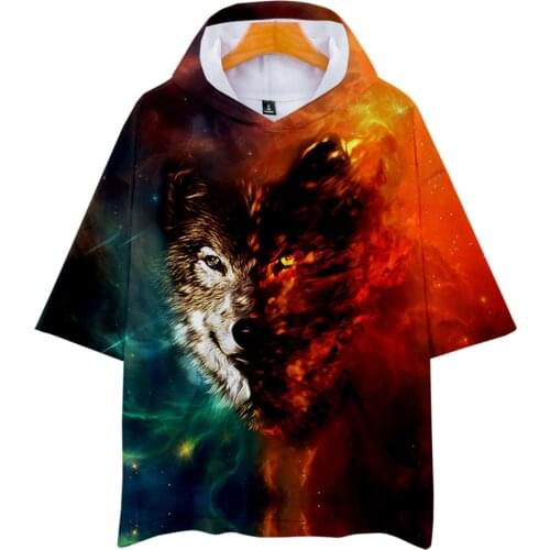 Hip Hop Creative Space Galaxy Wolf Hooded T Shirt 3D Printed Adult Children Fashion Hooded T-shirt Boys/Girls Short Sleeve Tees
