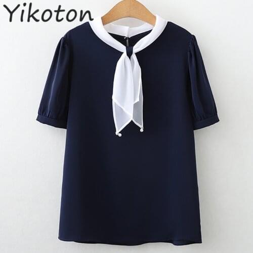 Korean Fashion Womens Top and Blouses Chiffon Simplee Clothes Short Sleeve Soild Shirts 2021 Summer Casual Elegant Chemise Femme