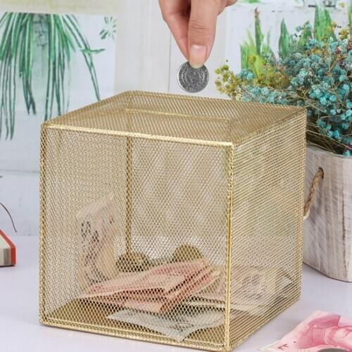 Metal Large Money Box Gift Transparent Paper Money Creative High Capacity Wedding Money Box Saving Tirelire Home Decor DG50MB