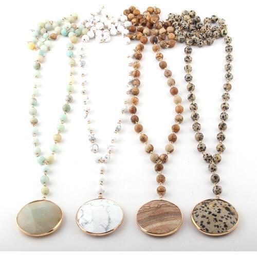 MOODPC Fashion Bohemian Jewelry Semi Precious Stones Rosary Chain Matching Stone Pendant Necklaces For Women Ethnic Necklace