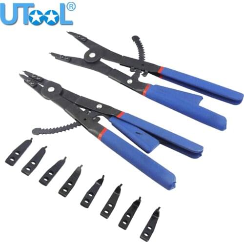 16" Heavy Duty Circlip 2 Pliers 12 Tips Set Snap Ring Retaining Ratchet
