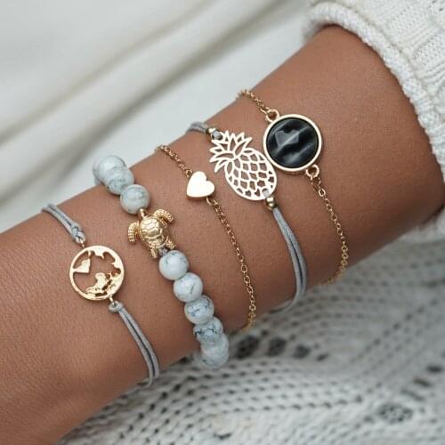 Fashion Beads Bracelets Sets Jewelry Gifts Bohemian Turtle Pineapple Heart Map Charm Bracelets for Women Charm Bracelet